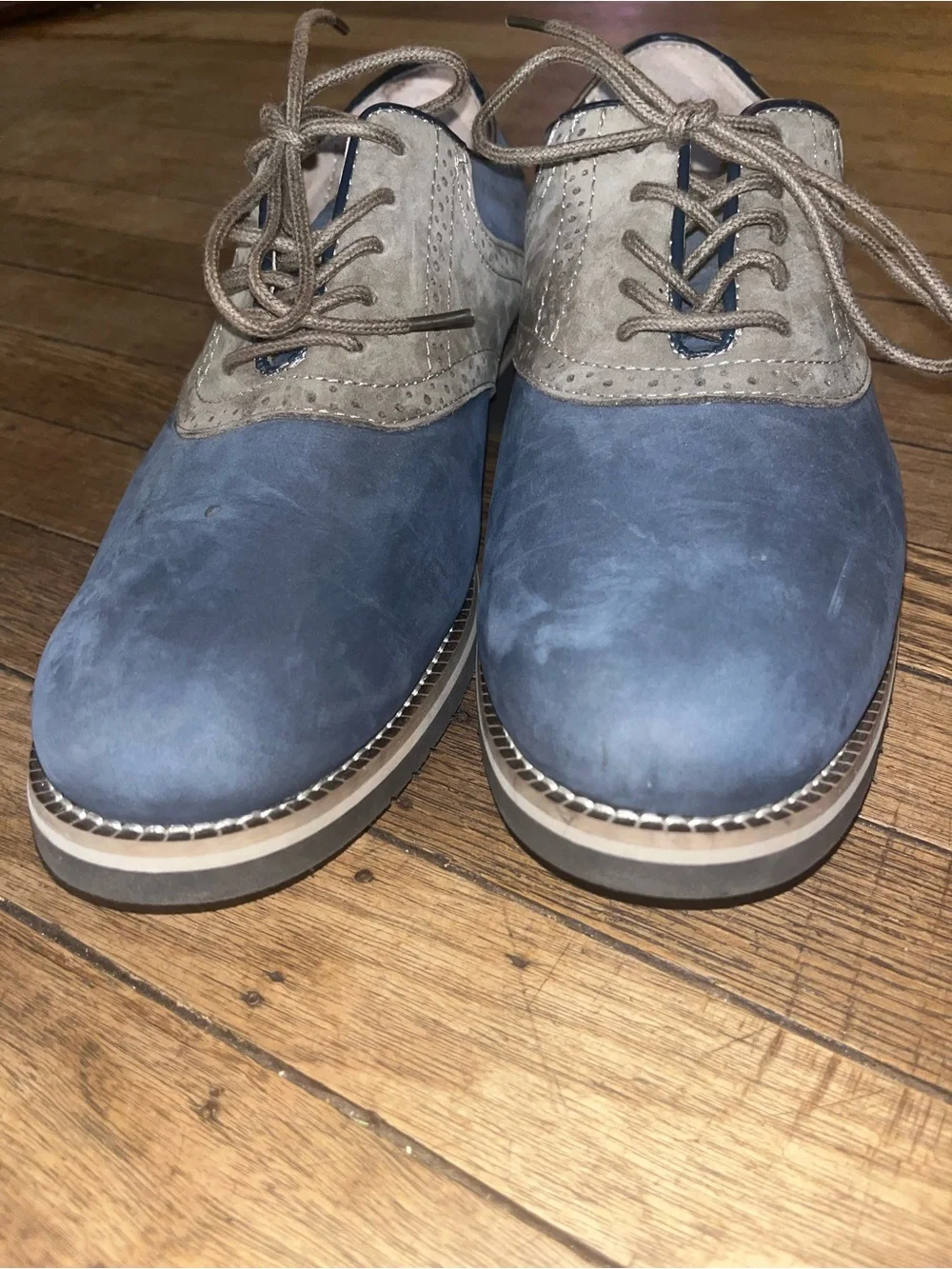 G.H. Bass & Co Men’s 10.5D Blue Tan Leather Saddle Oxford Dress Shoes